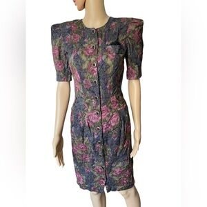 All That Jazz Vintage 80s Whimsygoth Goth Witchy Floral Button Up Mini Dress